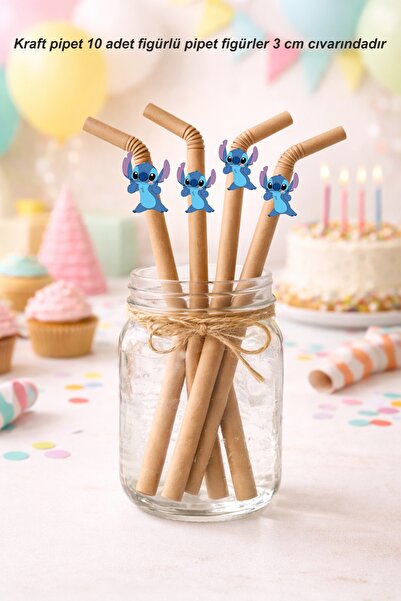 Sinek Kupası Tasarım Stitch Themed 10-Piece Figured Straws Birthday Party Sup...
