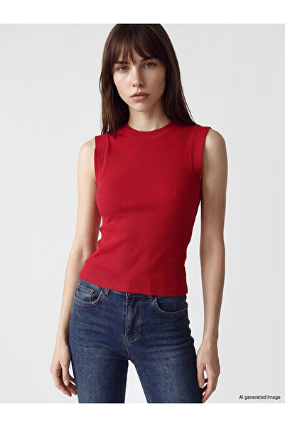 LC Waikiki Nevavm Women's Ribbed Tank Top with Oval Neckline
