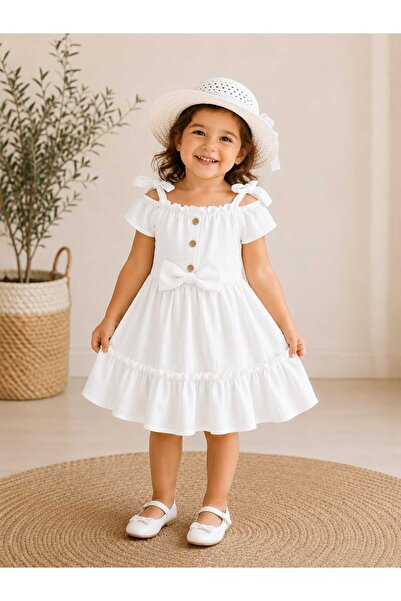 Seltay Girls' Hat-And-Headband Dress with Tie-Up Bows on the Shoulder in Turq...