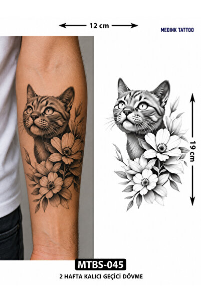 medink tattoo 2 Hafta kalıcı Kedi ve çiçek model Geçici Dövme Sticker Tattoo