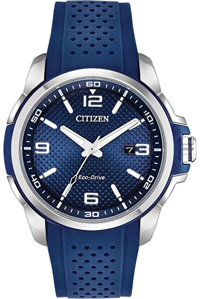 Citizen Eco-Drive Weekender Men's Stainless Steel Watch with Blue Polyurethan...