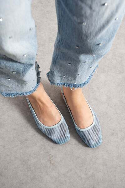 BeBeQ Store Carleone Blue Women's Shoes with Open Back and Mesh Detail