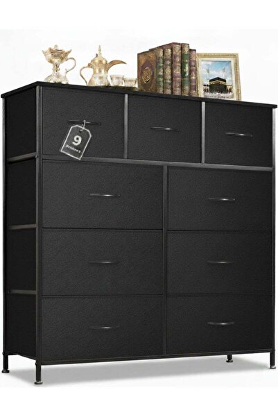 Nadrab Tall Dresser for Bedroom, Fabric Storage Tower with 9 Drawers, Charcoa...