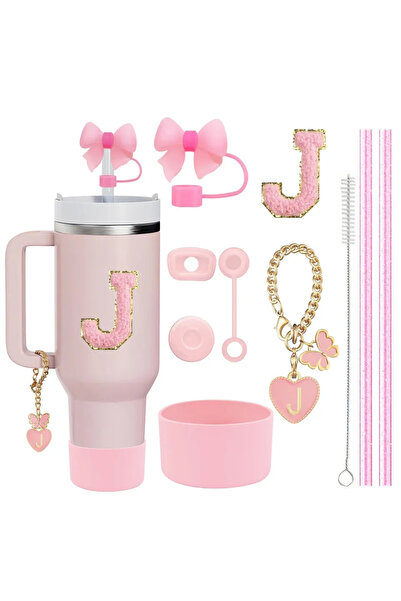 Choice12 مجموعة إكسسوارات J-Letter-Pink-10pcs مكونة من 10 قطع لكوب ستانلي، تت...