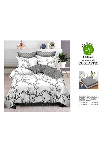 naniland.ro Lenjerie de Pat Bumbac Satinat 2 Persoane 6 Piese cu Elastic 180x...