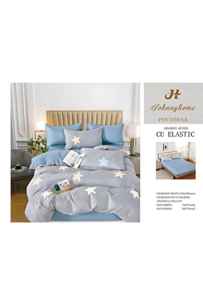 naniland.ro Lenjerie de Pat Bumbac Satinat 2 Persoane 6 Piese cu Elastic 180x...