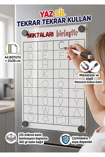 URDE Yaz Sil Harf ve Şekil Çizgi Çalışması Panosu Tekrar Kullanılabilir Yaz S...