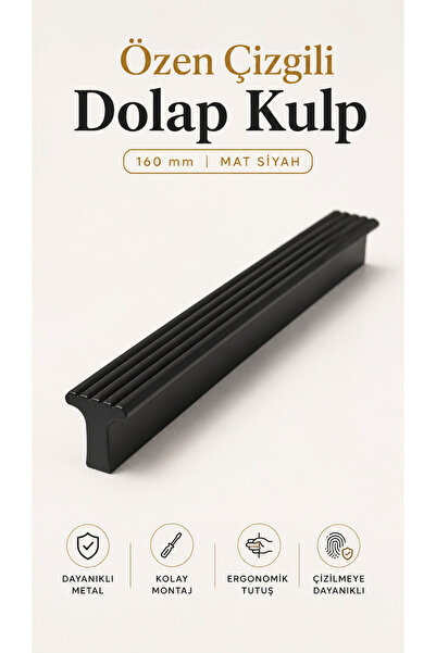 Badem10 Özen Çizgili Mat Siyah Metal (160 mm - 16 cm) Çekmece Kulbu Mobilya D...
