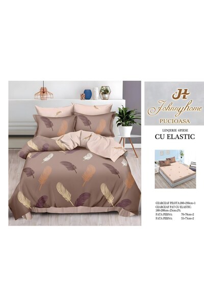 naniland.ro Lenjerie de Pat Bumbac Satinat 2 Persoane 6 Piese cu Elastic 180x...