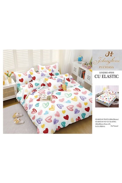 naniland.ro Lenjerie de Pat Bumbac Satinat 2 Persoane 4 Piese cu Elastic 180x...