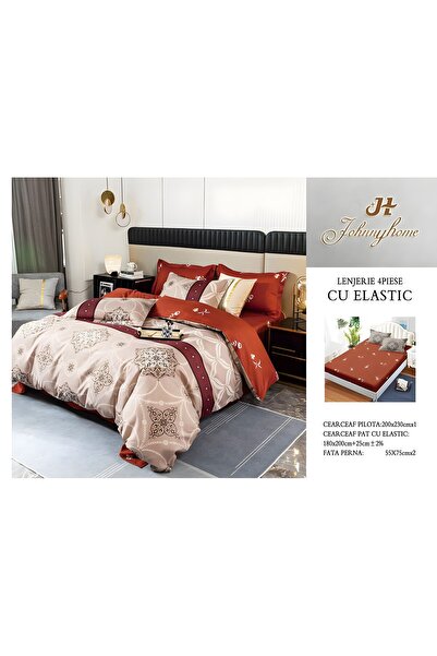 naniland.ro Lenjerie de Pat Bumbac Satinat 2 Persoane 4 Piese cu Elastic 180x...