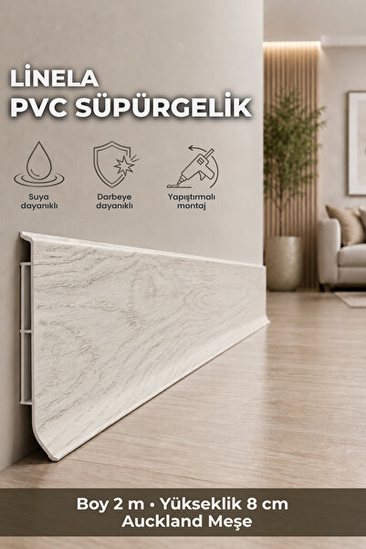 AGK Linela PVC Süpürgelik 8 cm Auckland Meşe 2 m Yapıştırmalı Suya Dayanıklı ...