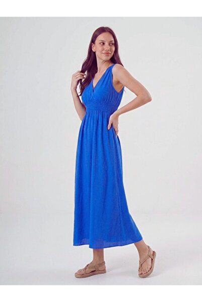 Flubutik Women's Sax Long Double-Breasted Collar Gipeli Dress
