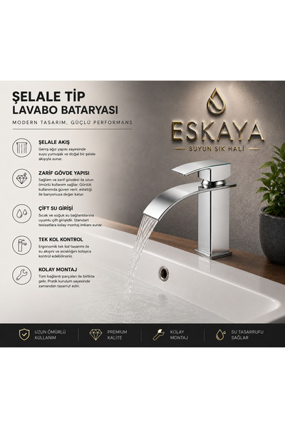 ESHOME Lüx kare lavabo bataryası Krom-ŞELALE Su akışlılare gövde modern banyo...