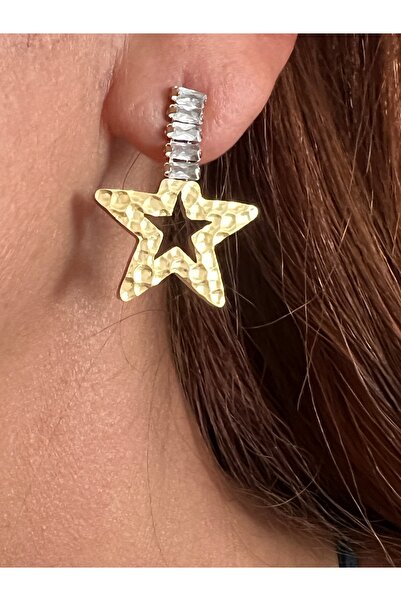 tones official Steel Baguette Stone Star-Heart Earrings