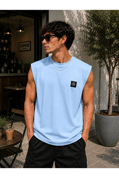 caddekombin Zero Sleeve Unisex Compass Printed Cotton Combed Crew Neck T-Shirt
