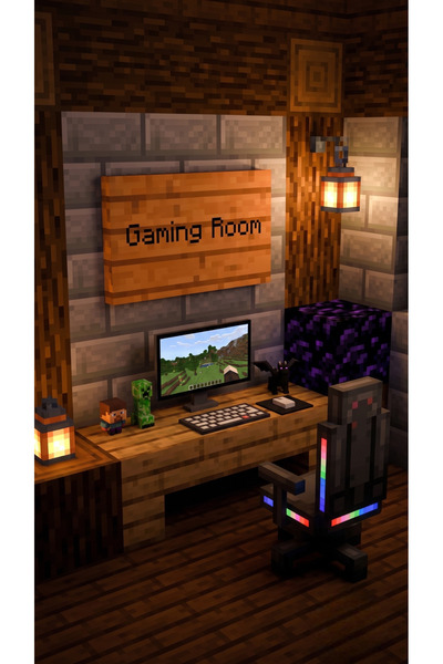 Innovate Store Minecraft Temalı Gaming Room Ahşap Duvar Tabelası Dekoratif Ga...
