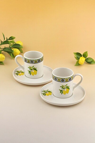 Bursa Porselen Dekor Lemon Two-Person Coffee Cup Set