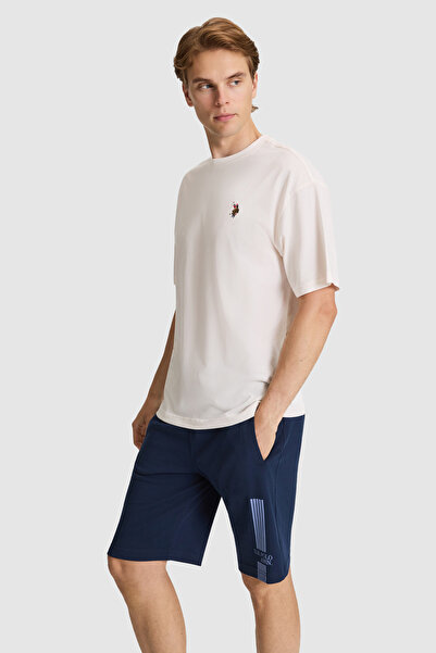 U.S. Polo Assn. تي شيرت رجالي كريمي اللون برقبة دائرية وقصة مريحة 50326993-VR071