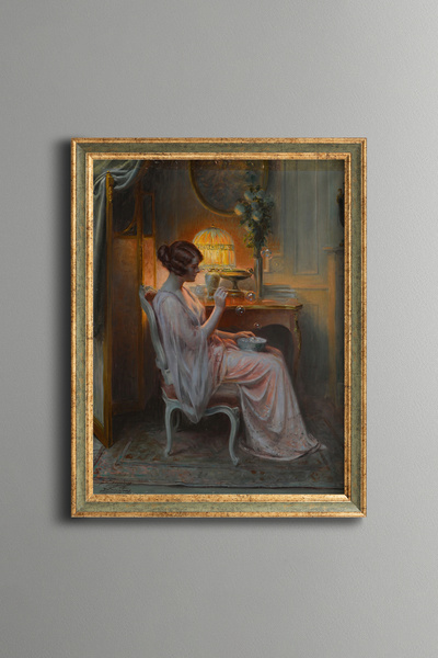 epiqart Woman Blowing Bubbles - Vintage Patterned Painting - Slim Model