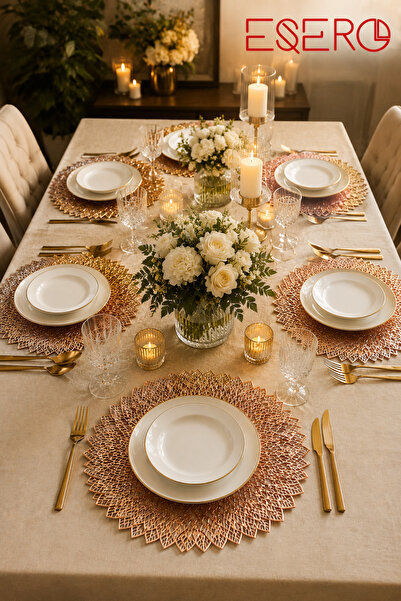 ESERO 30831 Luxury American Service Placemat 6 Pieces Rose Gold Leaf Pattern Decorative Table Mat 38X38 cm Plastic Table Service
