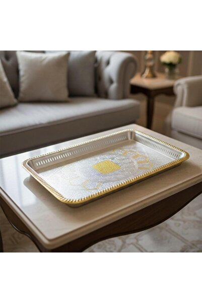 laverahome Unique Patterned Steel Serving Tray in Gold * Silver Color |