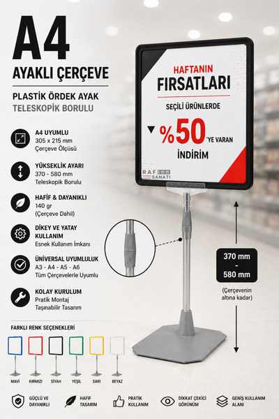 Raf Sanatı A4 Ayaklı Fiyat Etiketlik Teleskopik Borulu Çerçeve Etiketlik Yönl...