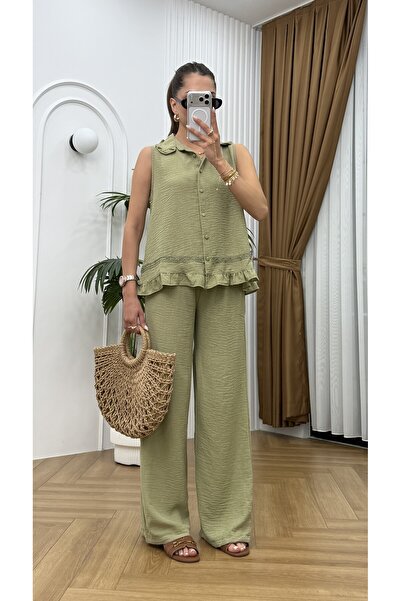 R-Style Linen Ruffle Vest Set