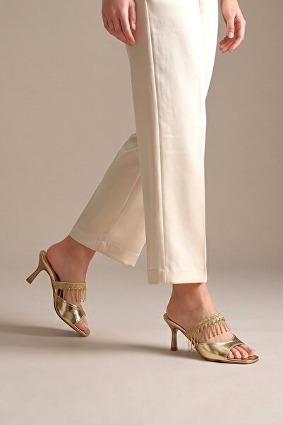 Gökhan Talay Tessa Flexible Soft Non-Slip Sole (4/6cm) Gold Metallic Beaded T...