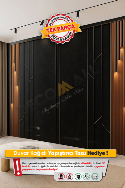 DECOMALL (TV-26) TV Arkası Duvar Kağıdı Tek Parça 3D Çita Mermer Görünümlü Sa...