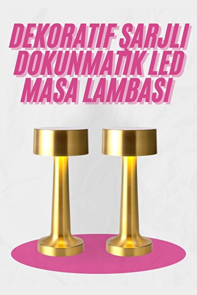 ilyas kayhan Altın Rengi Masa ve Gece Lambası Dokunmatik Şarjlı Masa Lambası
