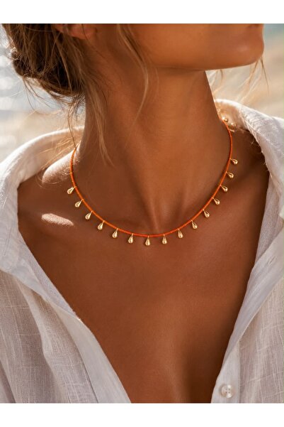 House Of Glix Drop Love Renkli Dizme Boncuklu Gold Damla Detaylı Kararmaz Bon...