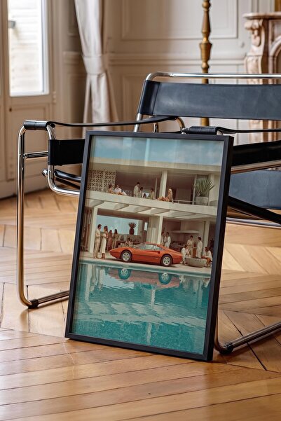 Postifull Classic Car and Modern Architecture Poster, Black Framed Poster, Ol...