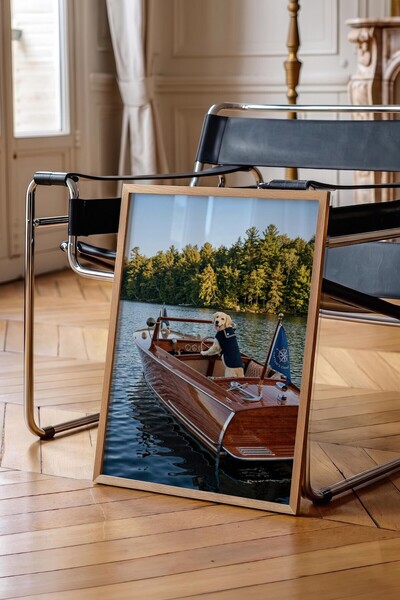 Postifull Dog and Boat Poster, Wooden Framed Poster, Old Money Series, No:113207