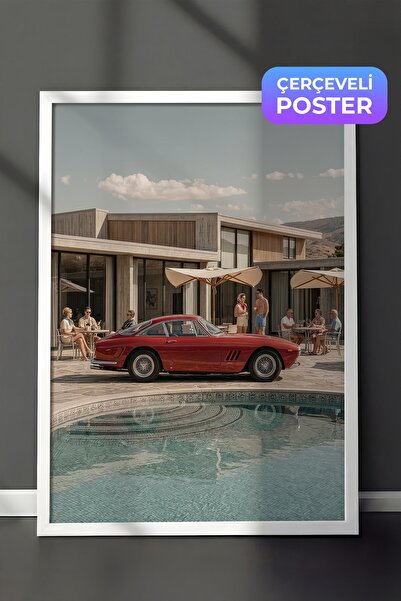 Postifull Classic Car and Pool Poster, White Framed Poster, Old Money Series,...