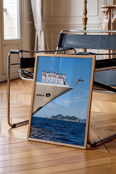 Postifull Yacht and Diver Poster, Wooden Framed Poster, Old Money Series, No:...