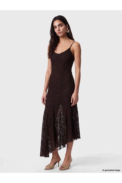 LC Waikiki Lcw Vision Brown Rope Strap Lace Dress