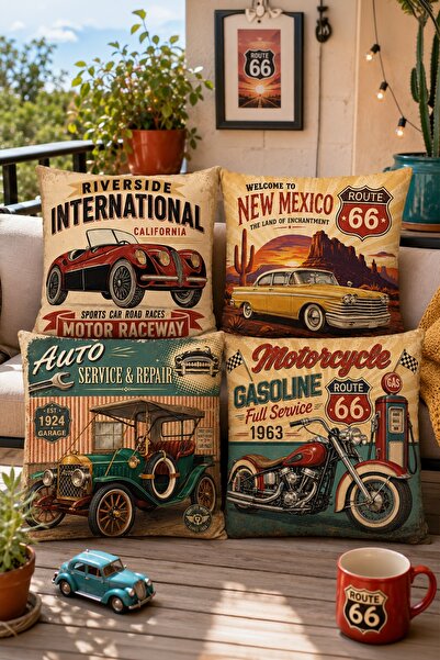 EVPANYA Retro Cars Patterned 4-Piece Throw Pillow Cover Set