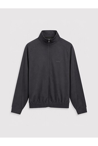 BOSS Erkek Normal Kalıp Logo Detaylı Dik Yakalı Kısa Kollu Siyah T-Shirt
