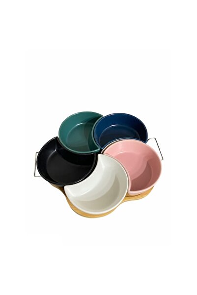 OEM Set ceramic pentru aperitive, 5 boluri, 1 platou din lemn, multicolor, 29...