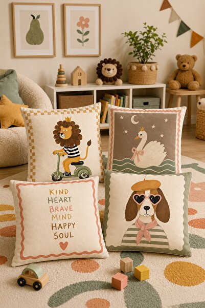 EVPANYA Adventurous Animals Patterned 4-Piece Children's and Baby Pillowcase Set