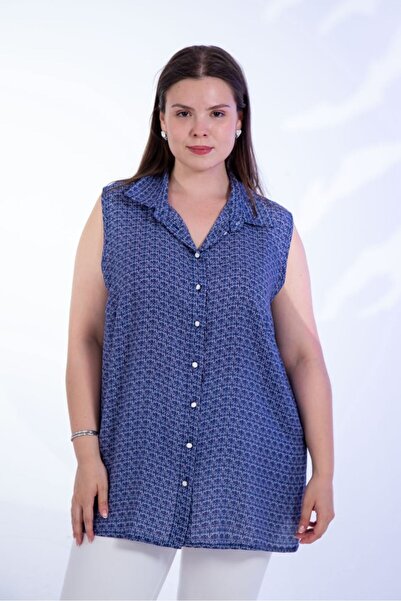 Roxxlen Women's Plus Size Patterned Sleeveless Blouse