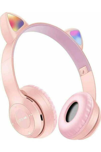 Cat ear Ασύρματα/Ενσύρματα Ακουστικά Κεφαλής Ροζ