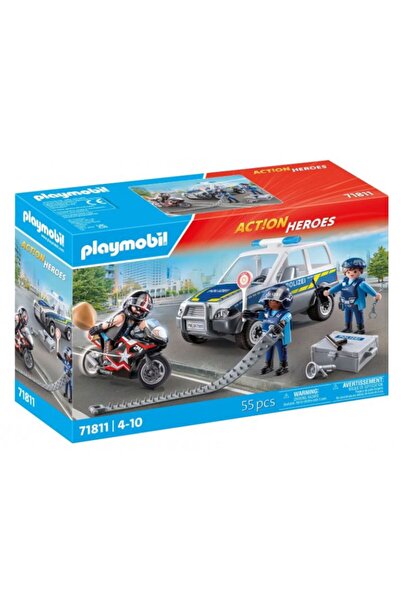 Playmobil Αστυνομικό Φράγμα και Ληστής με Μοτοσικλέτα (71811)