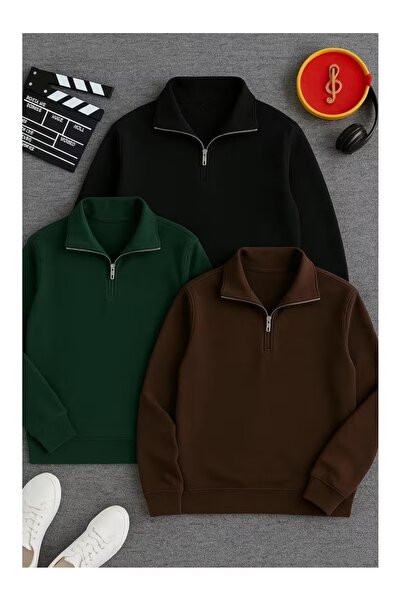 ZİYMO Unisex Zippered Stand-Up Collar Triple Advantage Comfortable Cut Sweats...