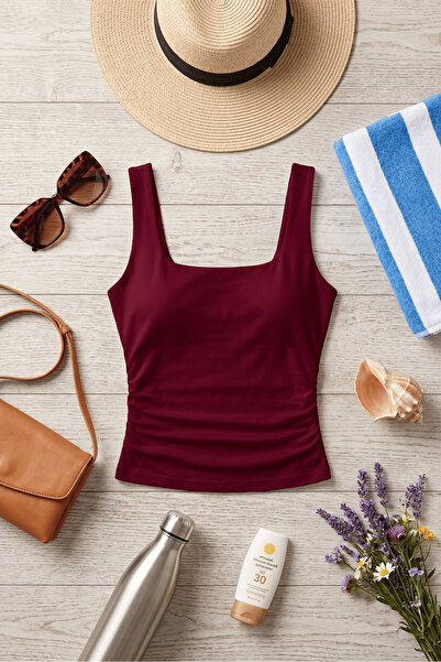 uyguntarz Women's Burgundy Stylish Athlete Square Neck Thick Strap Casual Bas...