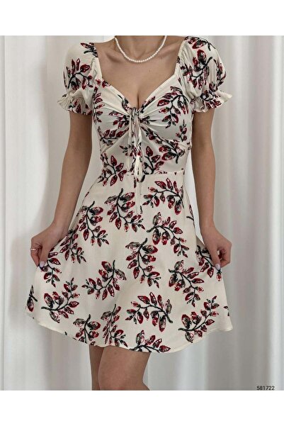 Modafeminen DESEN2 Rochie mini de vară cu mâneci scurte și guler pătrat, cu i...