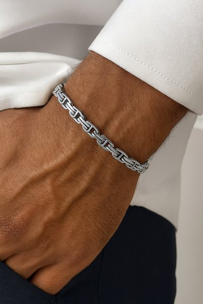 THE Steel Silver Color Steel Bracelet Byzantine Chain Model