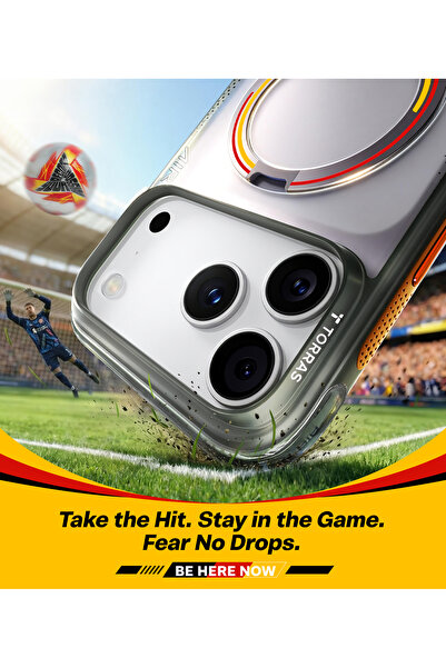 TORRAS Football Series Case With Wireless Compatiblity for iPhone 17 Pro Max Ostand Air 360° Rotating Kickstand, Mili-Grade Drop Protection, Slim Lightweight Protective Cover, Iron
