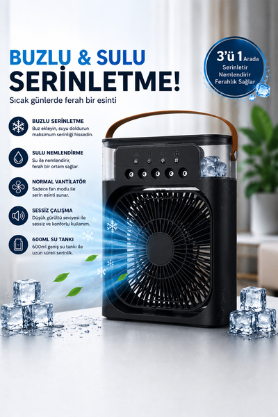 Happy Owl Masaüstü Mini Klima Fanı Buzlu Sulu Soğutucu Vantilatör 600 ML Su H...